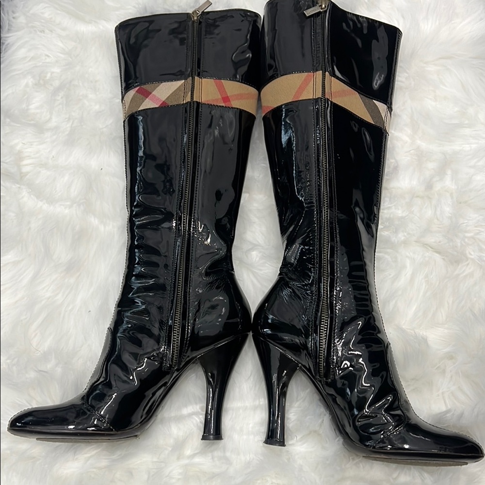 Burberry Black Patent Leather Knee-High Boots - Picture 2 of 4
